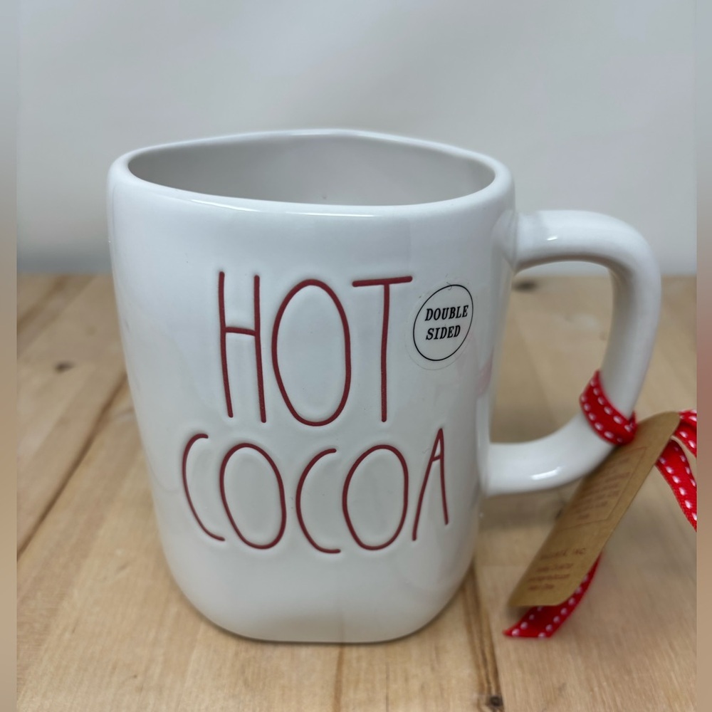 Rae Dunn Christmas HOT COCOA Mug White Double Sided Red Lettering New